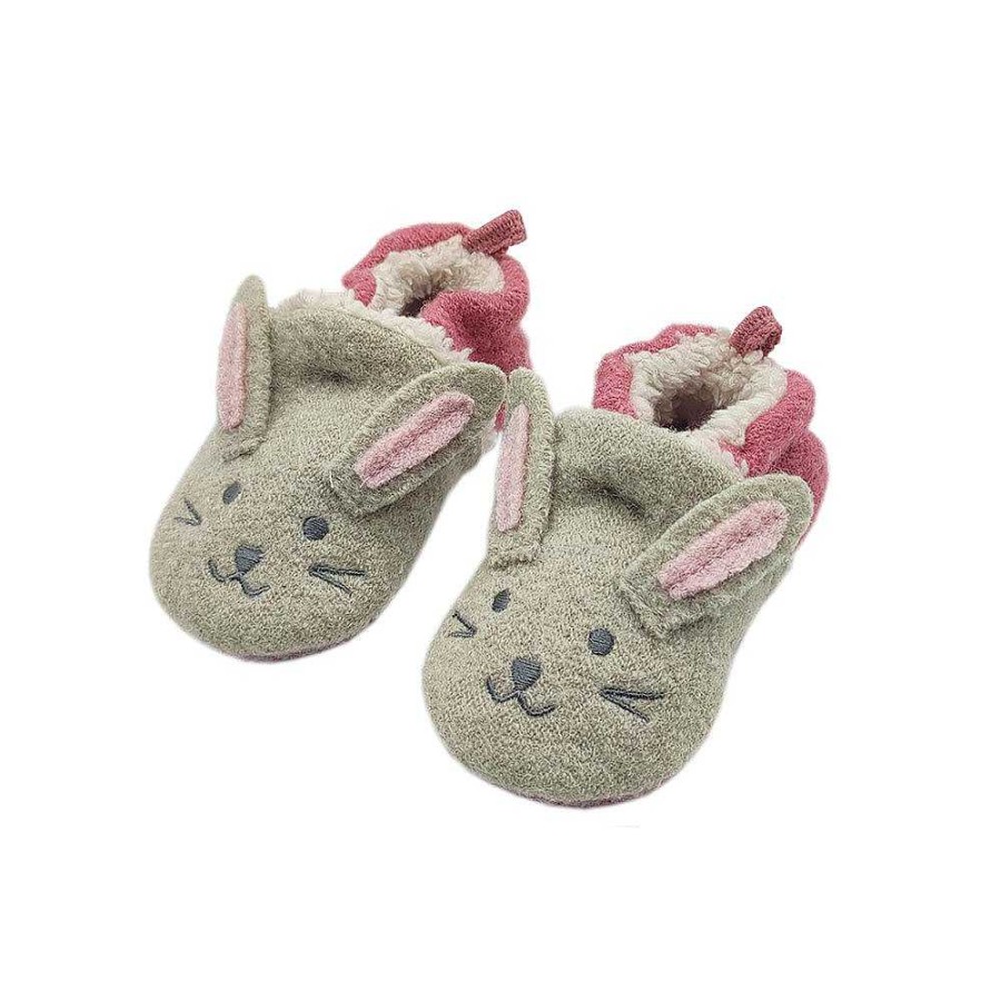 Bambino maximo | Lauflernschuhe, "Hase", Kunstfellfutter, Anti-Rutsch-Sohle, Rosa Polveroso/Buchemeliert