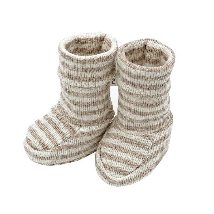 Bambino maximo | Gots Baby-Schuhe,Langer Schaft Ringel Hellbraunmeliert