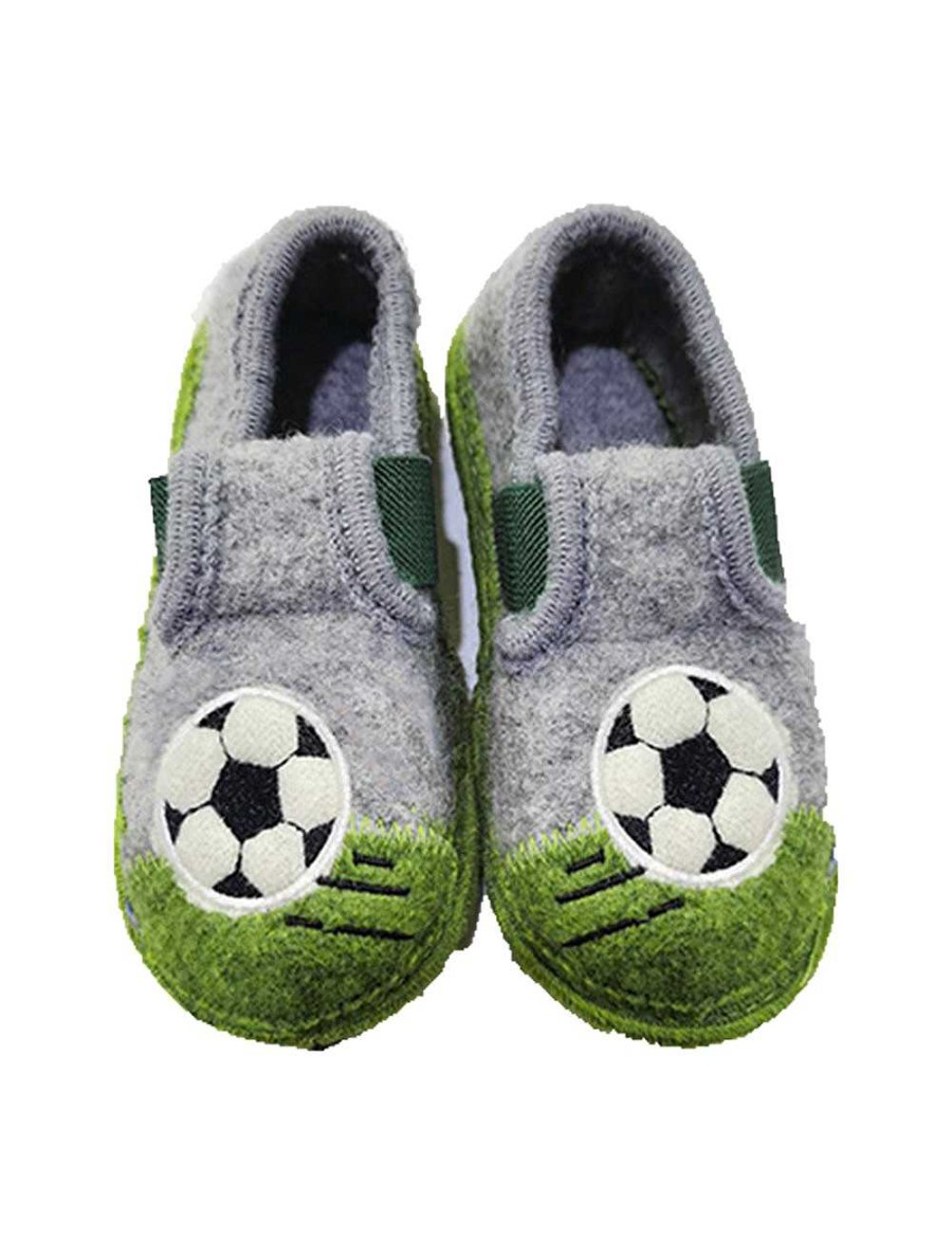 Bambino maximo | Schuhe Fusball, Elastikband Anti-Rutsch-Sohle Graumeliert/Gras