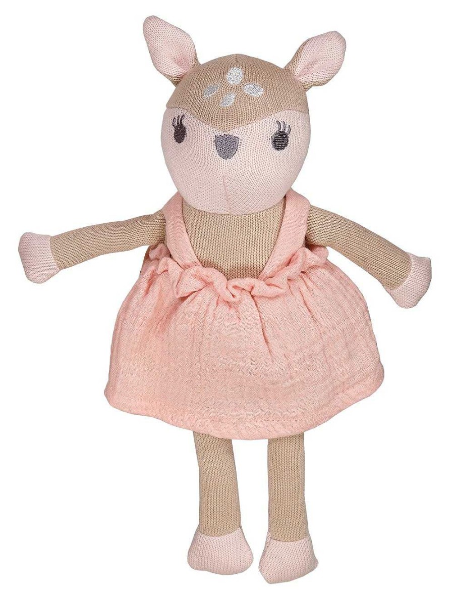 Mini maximo | Puppe, Reh Mit Kleid Musselistoff, Gestrick Nomade/Rosa Tan