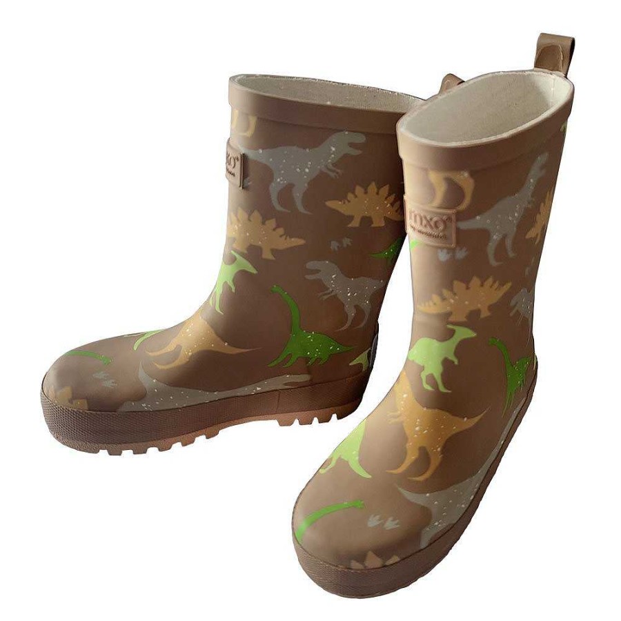 Bambini maximo | Gummistiefel "Dinosaurier", Jerseyfutter, Ao Print, Reflekt 3M Kastanie/Verde