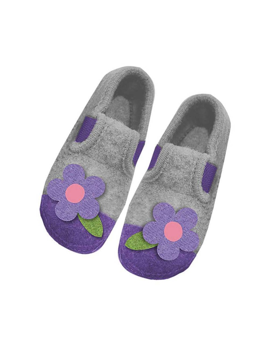 Bambino maximo | Schuhe Blume, Elastikband Anti-Rutsch-Sohle Graumeliert/Viole