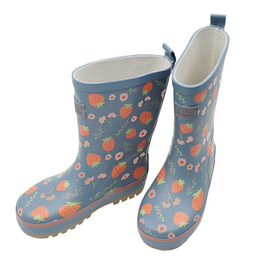 Bambini maximo | Gummistiefel "Erdbeere", Jerseyfutter, Ao Print, Reflekt 3M Denim/Hellterra